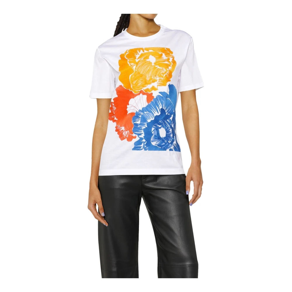 Salvatore Ferragamo Bloemen Geborduurd Katoenen T-shirt White Dames