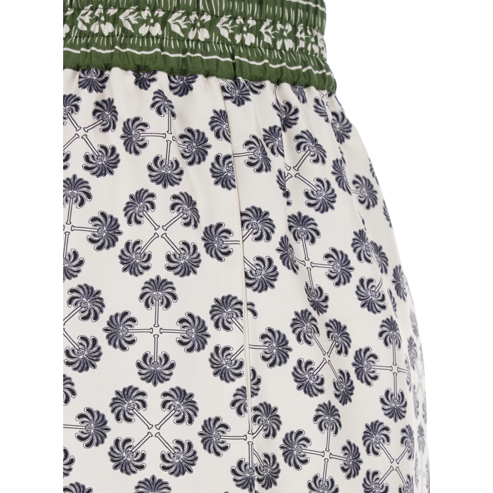 La DoubleJ Groene Wijde Zijden Broek met Grafische Print Green Dames