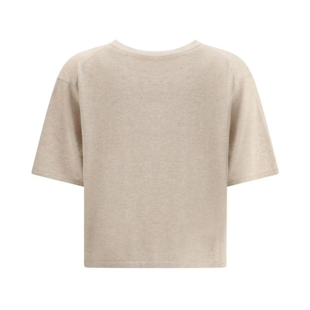 Lisa Yang Geribbelde Crew Neck Katoenen T-shirt Beige Dames