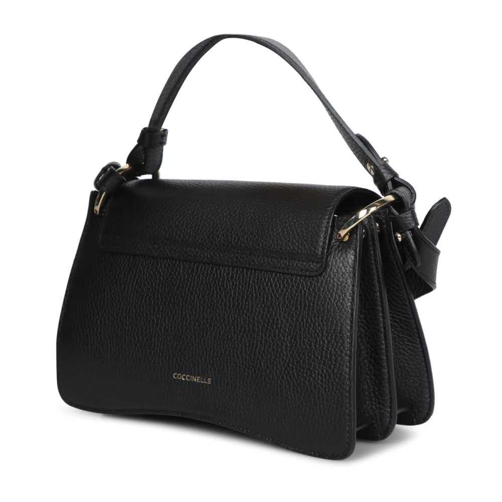 Coccinelle Elegante zwarte leren tas met gouden gesp Black Dames