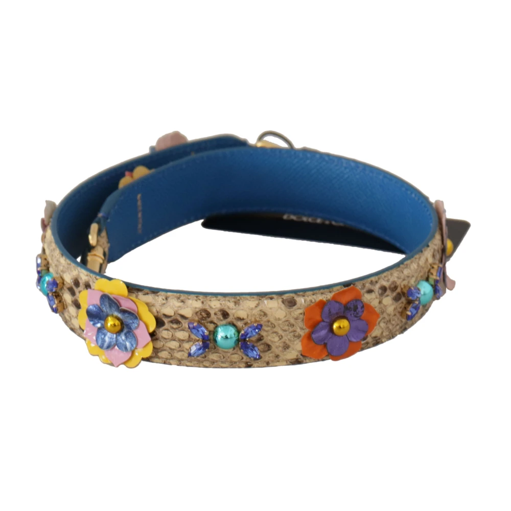 Dolce & Gabbana Python Leren Bloemen Studs Schouderband Beige Dames