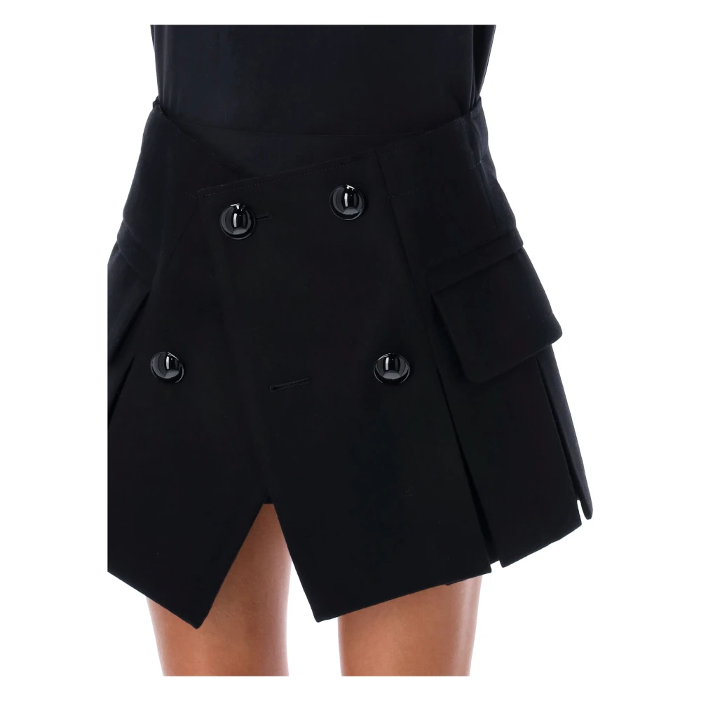 Sacai Zwarte Wol Mini Rok Aw24 Black Dames