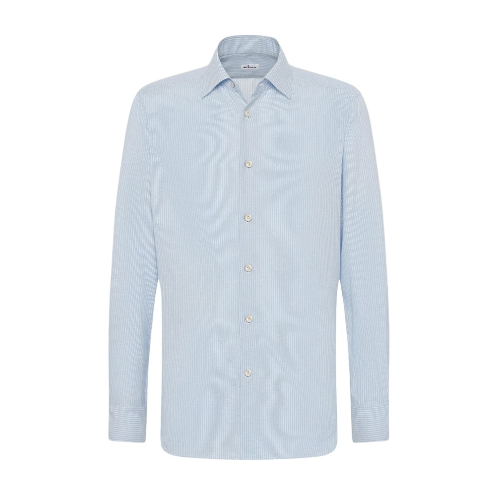 Kiton Elegante Gestreepte Katoenen Overhemd Blue Heren