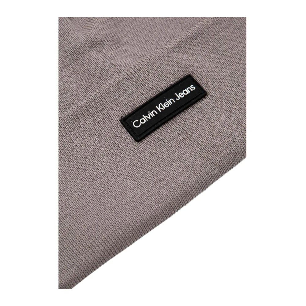Calvin Klein Grijze Effen Polyester Beanie Hat Gray Heren