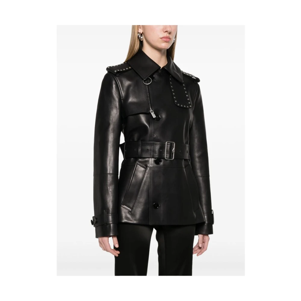 Burberry Zwarte leren jas met stud-detailing Black Dames