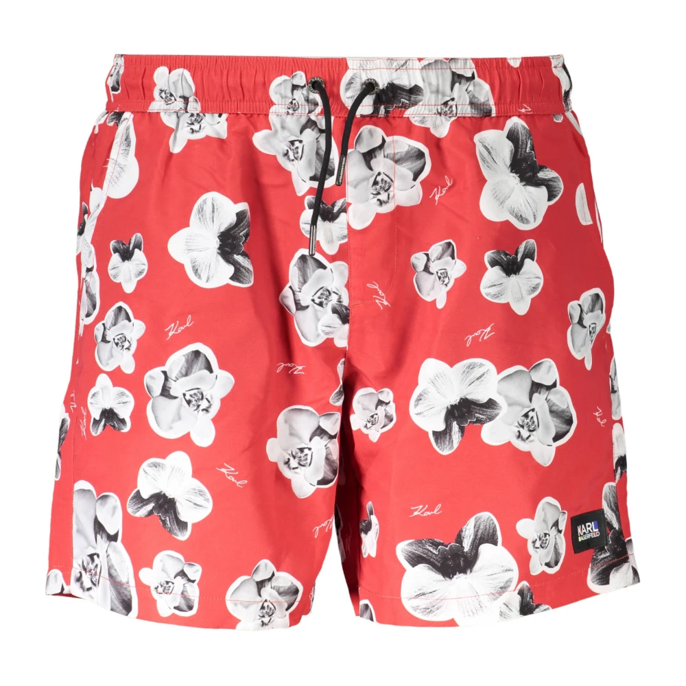 Karl Lagerfeld Men's Red Beachwear, L, Mid-Length Swim Boxer
