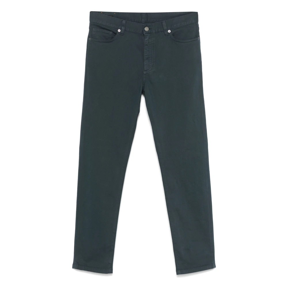 Ermenegildo Zegna Stad Katoenen Jeans met Leren Logo Blue Heren