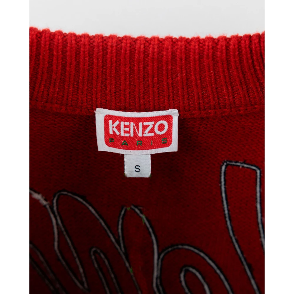 Kenzo Oranje Trui V-Hals Geborduurde Patch Orange Heren