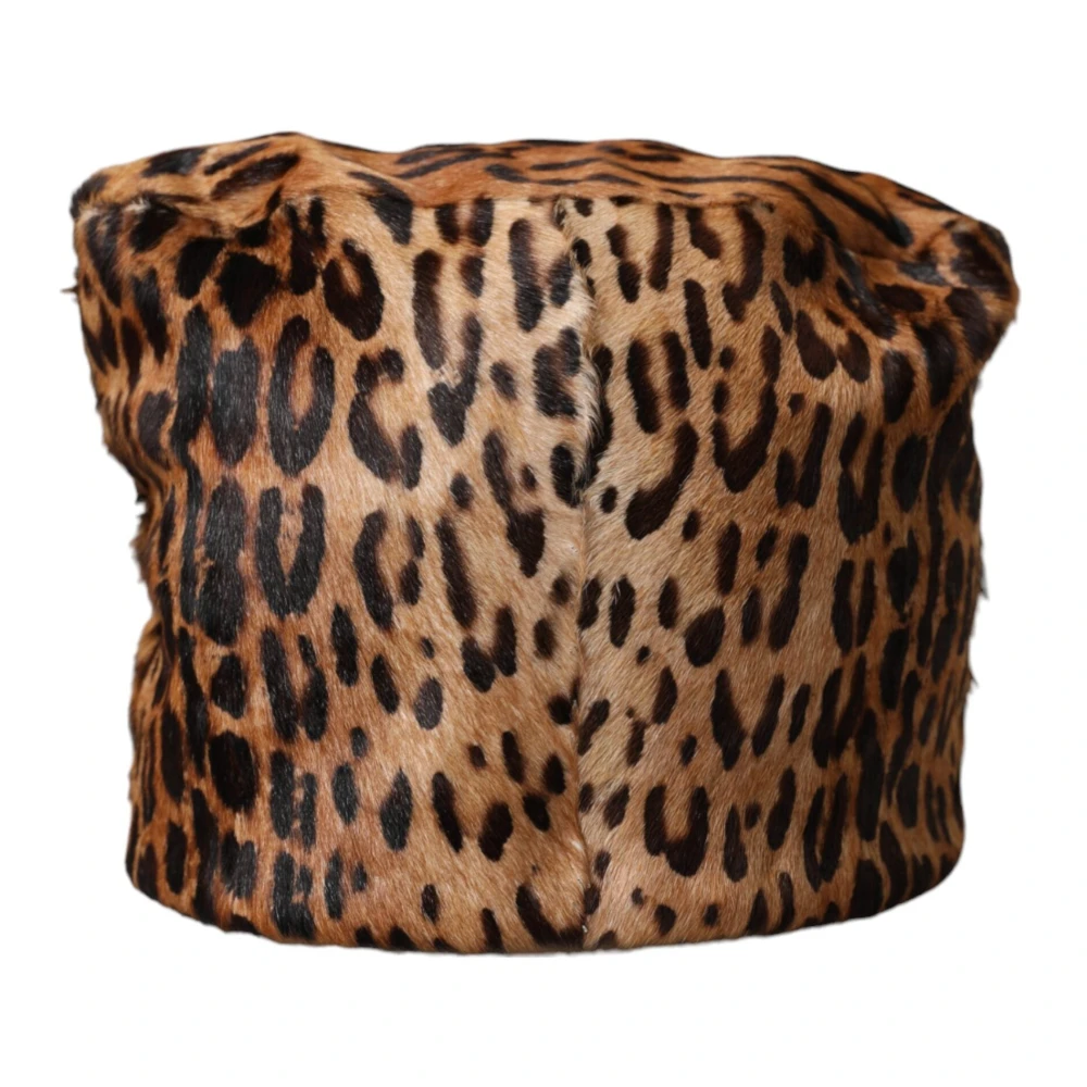 Dolce & Gabbana Luipaard Emmer Hoed Bruin Leer Brown Dames