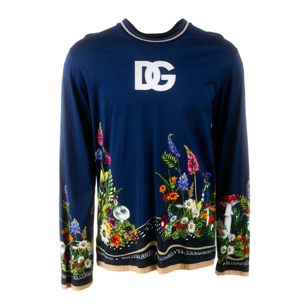 Dolce & Gabbana Men's Blue Long Sleeve Tops,, Printed Rabbit Long Sleeve T-Shirt Extra Large