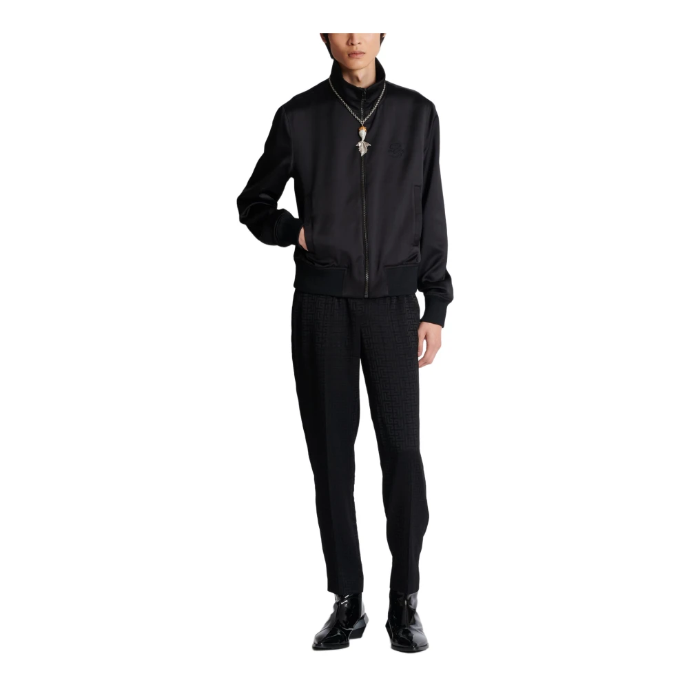 Balmain Satin Bomber met PB Logo en Handtekening Black Heren