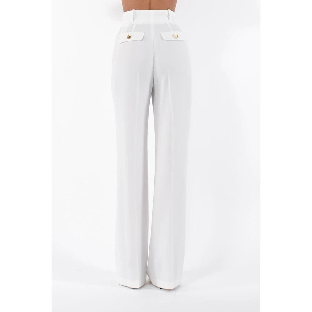 Elisabetta Franchi Vloeibare Crêpe Broek met Gouden Knopen White Dames