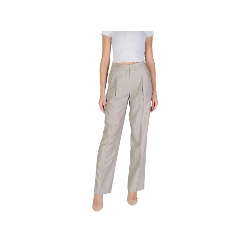 Vero Moda Women's Gray Wide Trousers, L, Straight Leg Trousers For