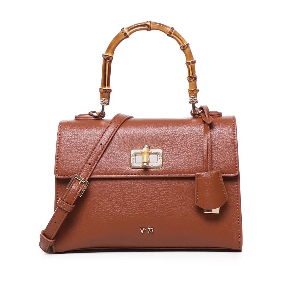 V73 Bruin leren handtas met bamboe handvat Brown Dames