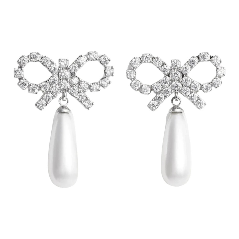 Self Portrait Crystal Bow Pearl Earrings - Female - Earrings - Gray - One Size - Accessories - Image 5