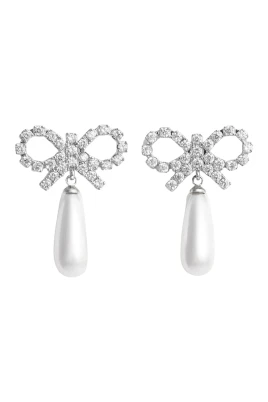 Pearl Crystal Bow Earrings