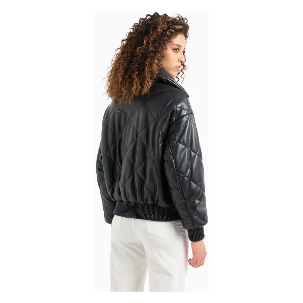Emporio Armani Nep leren jas met hoge kraag Black Dames