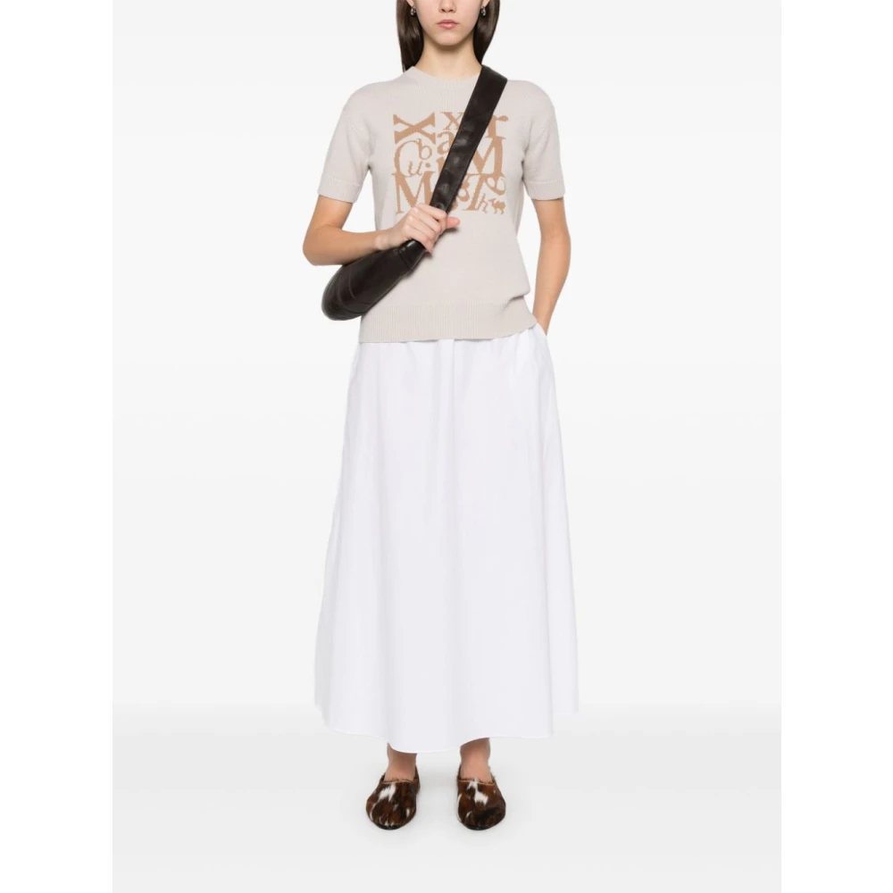 Max Mara Beige Crew Neck Sweater met Logo Beige Dames
