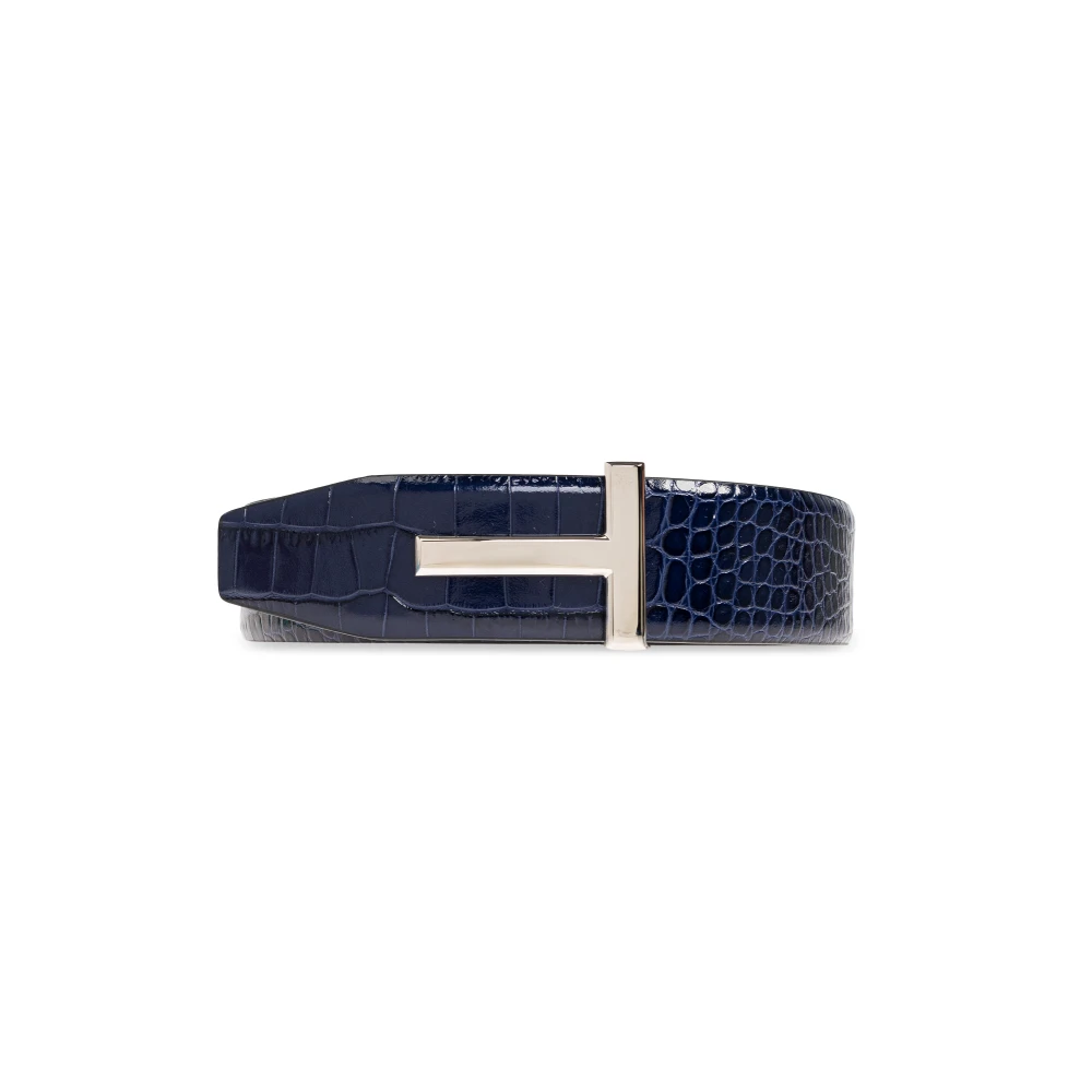 Tom Ford Mannelijk Blauw Reversible Riem Van Krokodillenleer