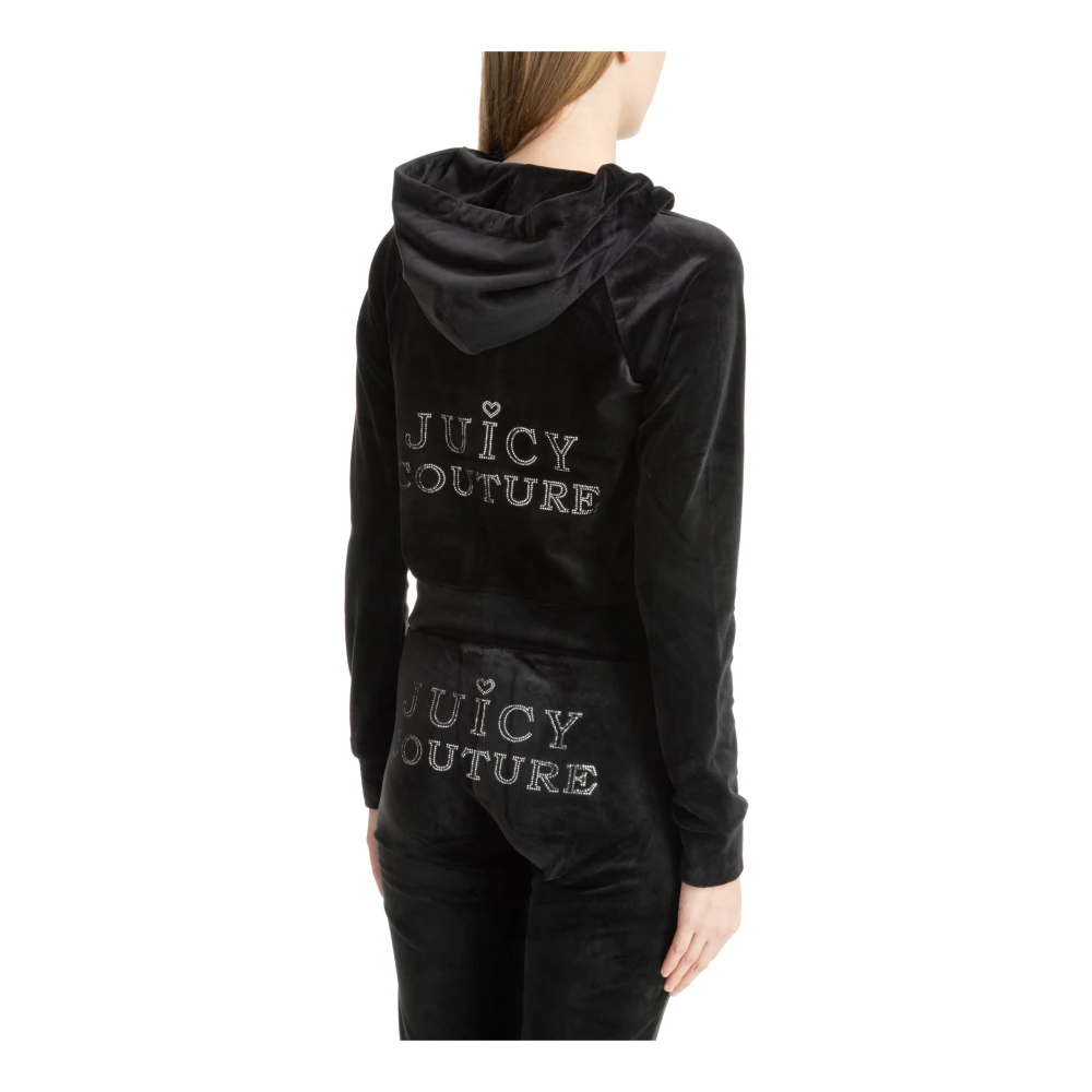 Juicy Couture Trekkoord Rits Effen Logo Hoodie Black Dames