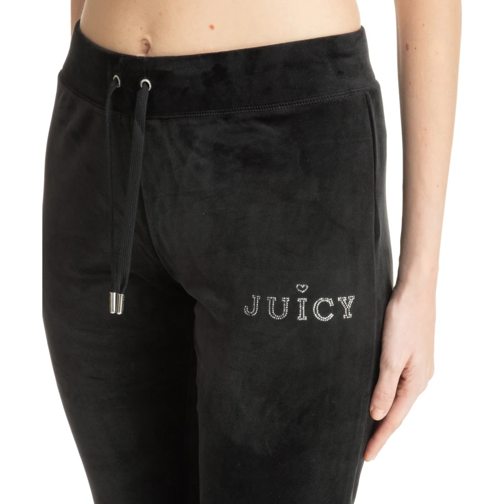 Juicy Couture Zwarte Velours Flare Broek Regal Diamanté Black Dames