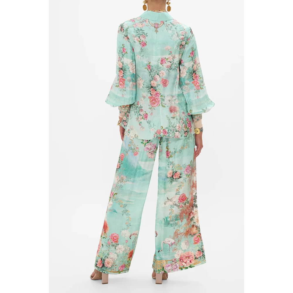 Camilla Zijden Loungebroek met Kristalversiering Blue Dames