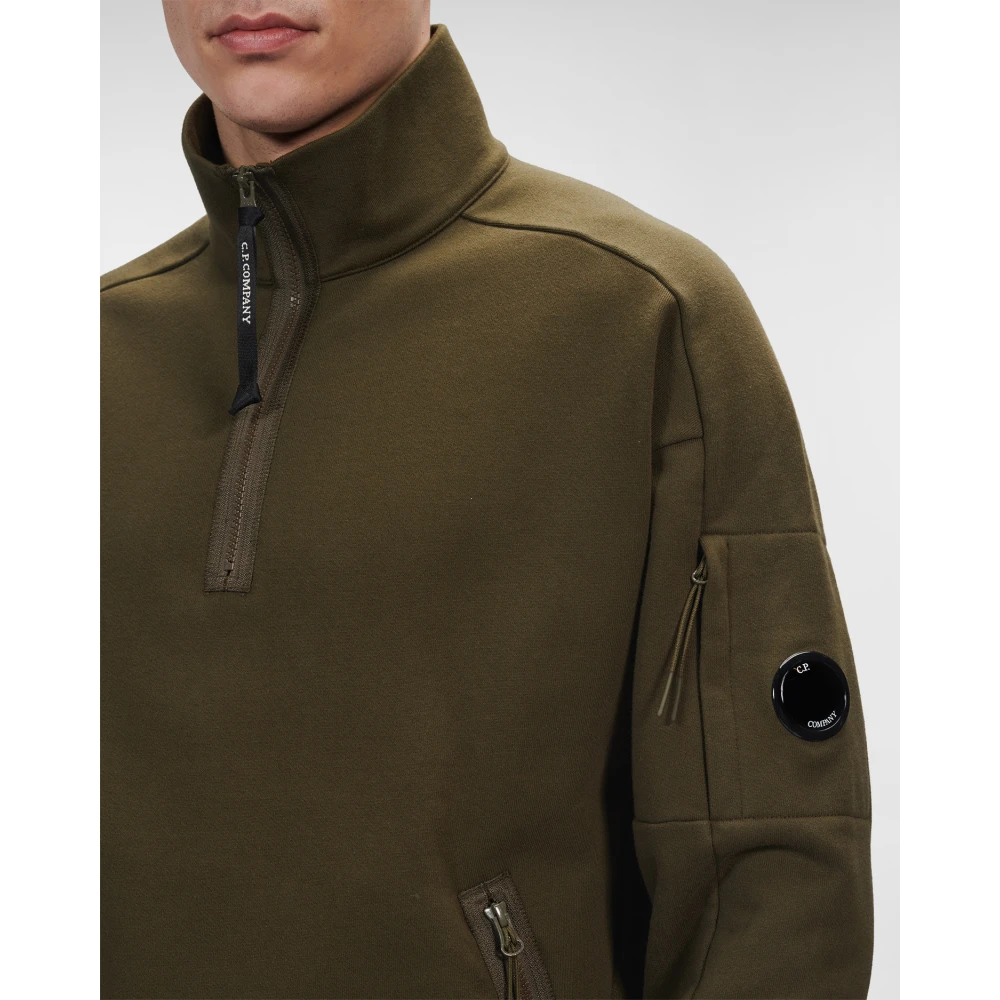 C.P. Company Diagonaal Verhoogd Fleece Opstaande Kraag Sweatshirt Green Heren