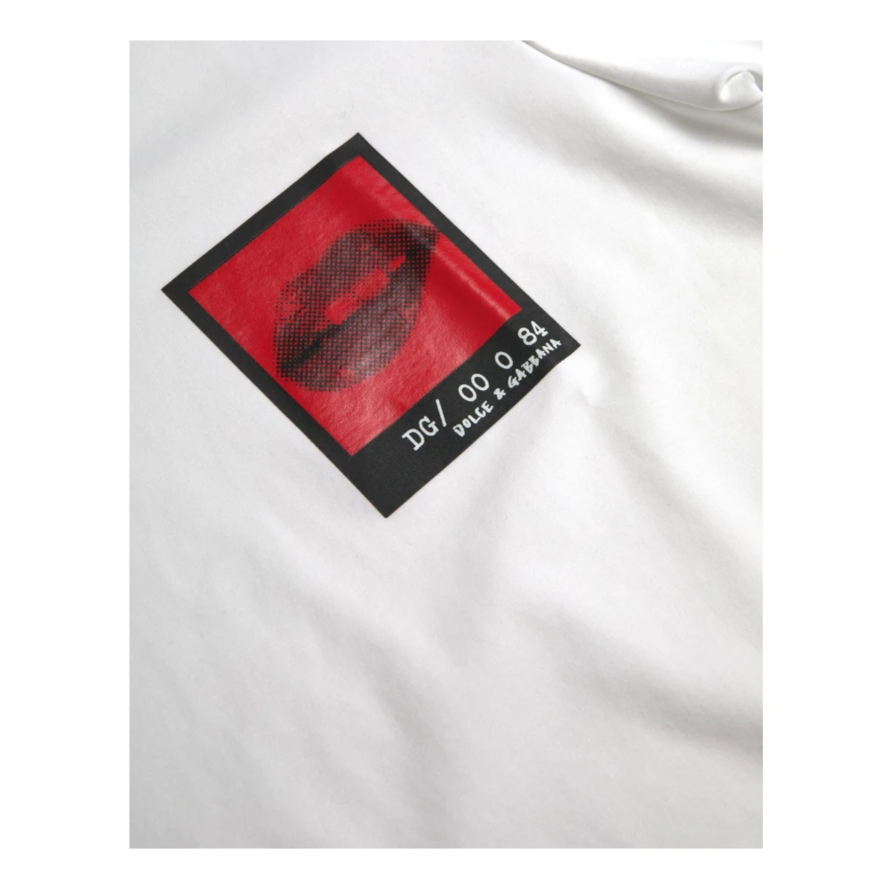 Dolce & Gabbana Wit Lips Print Crew Neck T-Shirt White Heren