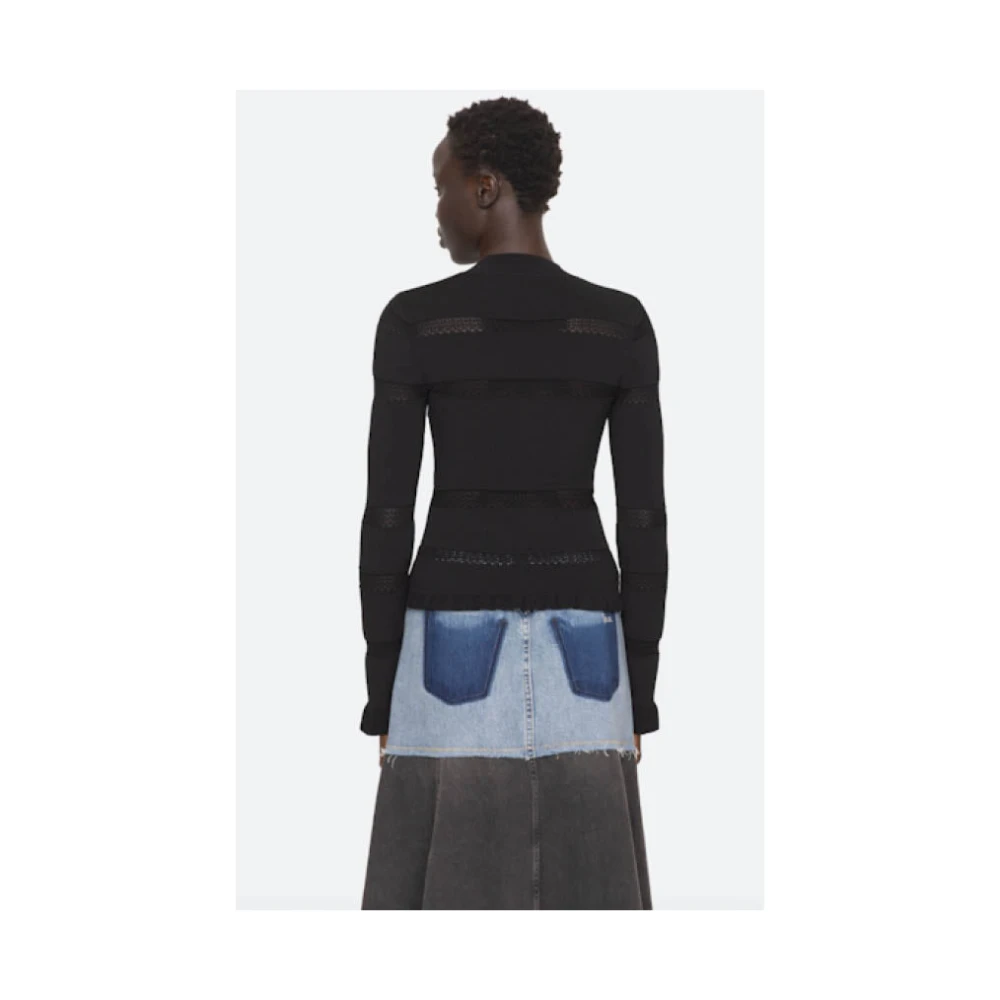 Sea NY Gebreide korte mouw top met transparante accenten Black Dames