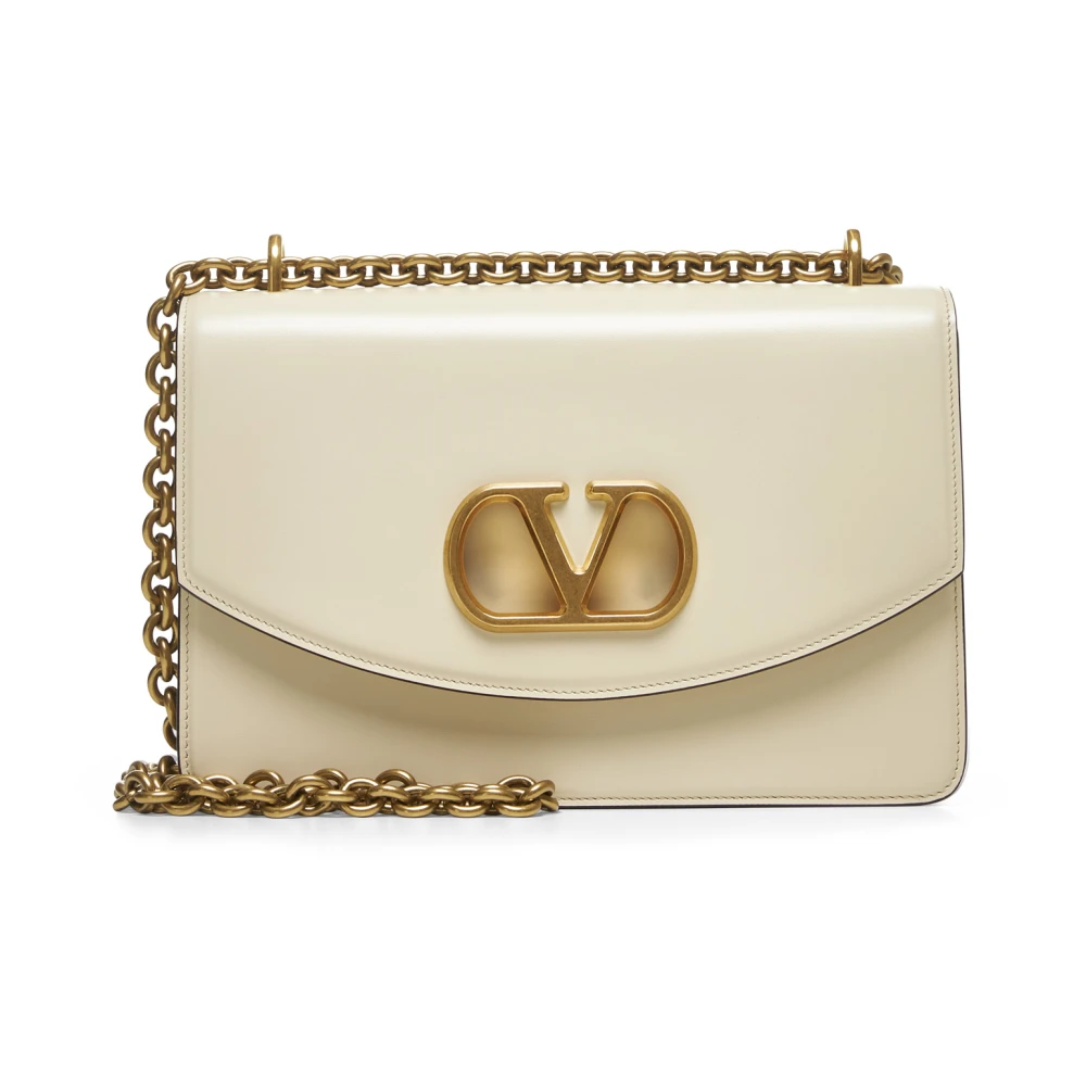Valentino Garavani Metalen VLogo Ketting Schoudertas Beige Dames