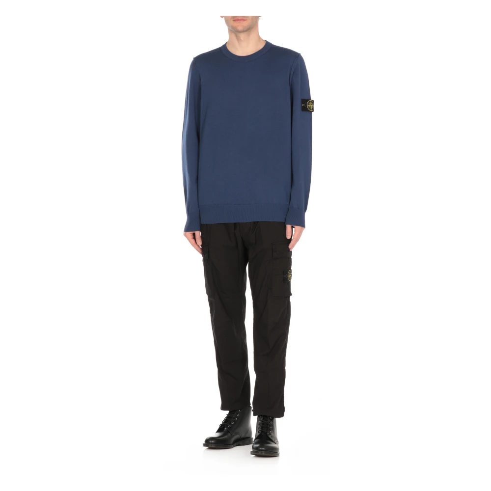 Stone Island Blauwe Katoenen Trui met Logopatch Blue Heren