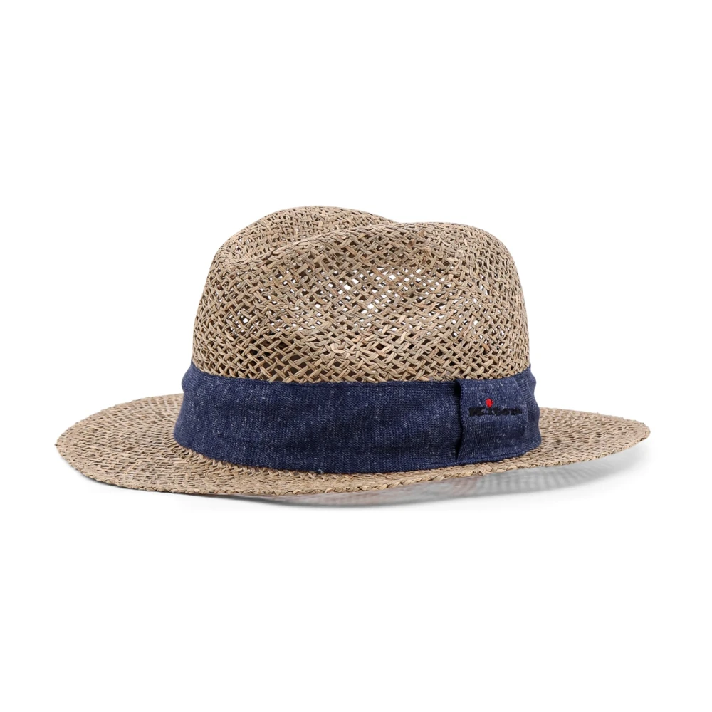 Kiton Strohoed met geborduurd logo Beige Heren