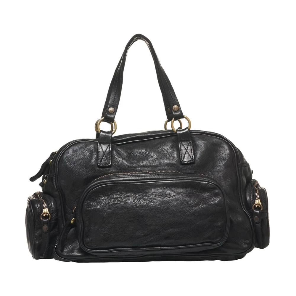 Campomaggi Zwarte Leren Duffeltas Black Dames