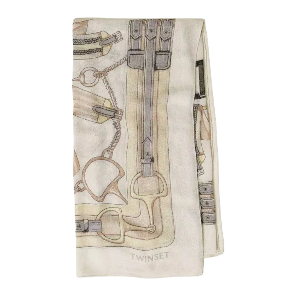 Twinset Women's Beige Chain And Clamps Print Scarf