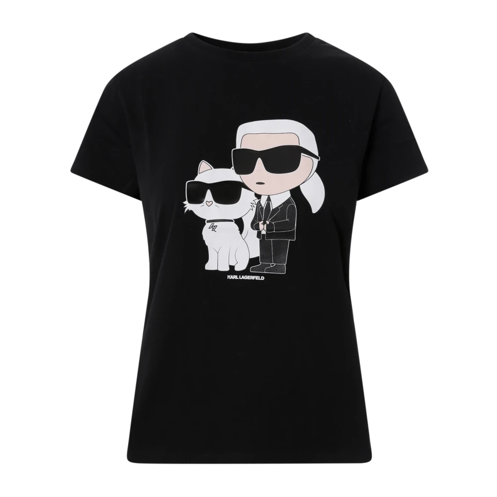 Karl Lagerfeld Biologisch Katoenen T-Shirt met Ikonik Print Black Dames
