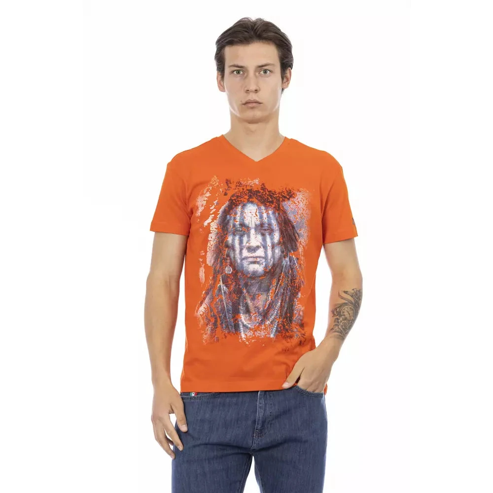 Trussardi Mannelijk Oranje Tops Heren, 3XL, Katoen, Action V-Neck T-Shirt