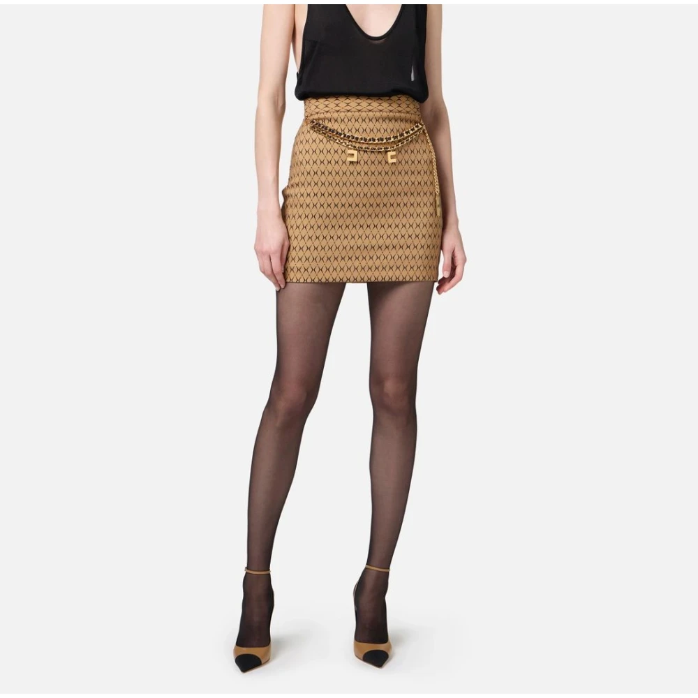 Elisabetta Franchi Minirok met Diamantprint en Kettingriem Brown Dames