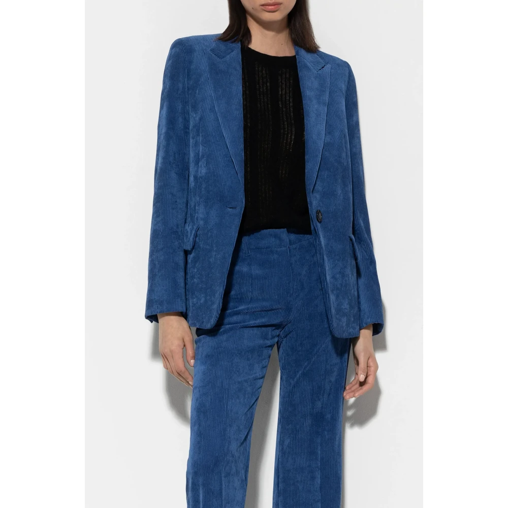 LUISA CERANO Fluwelen Jas met Enkele Knoopsluiting Blue Dames
