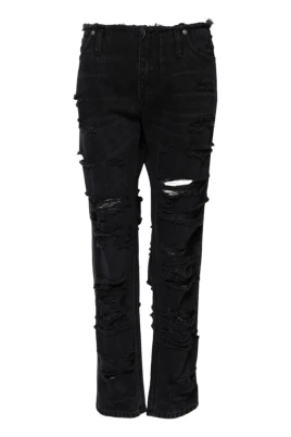 Svart Tattered Mid Waist Denim Jeans