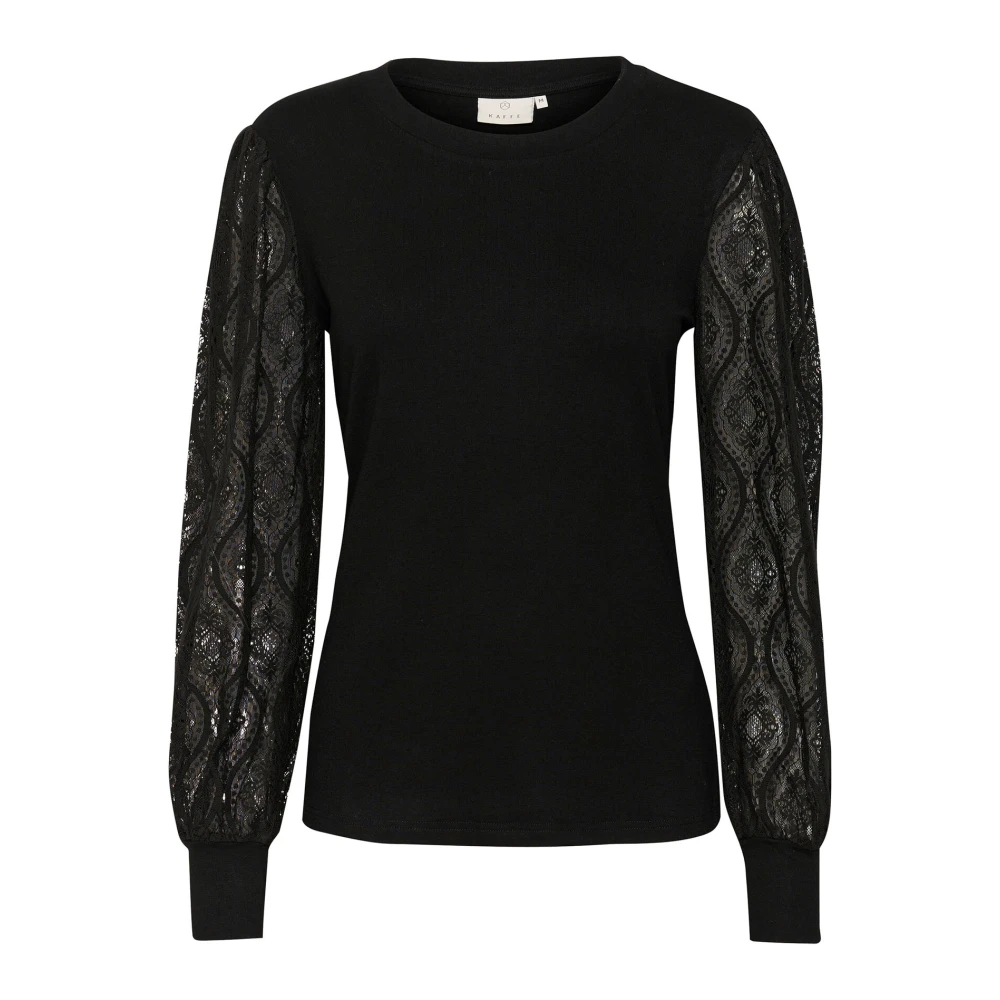 Kaffe Feminine Jersey Blouse met Kantmouwen Black Dames