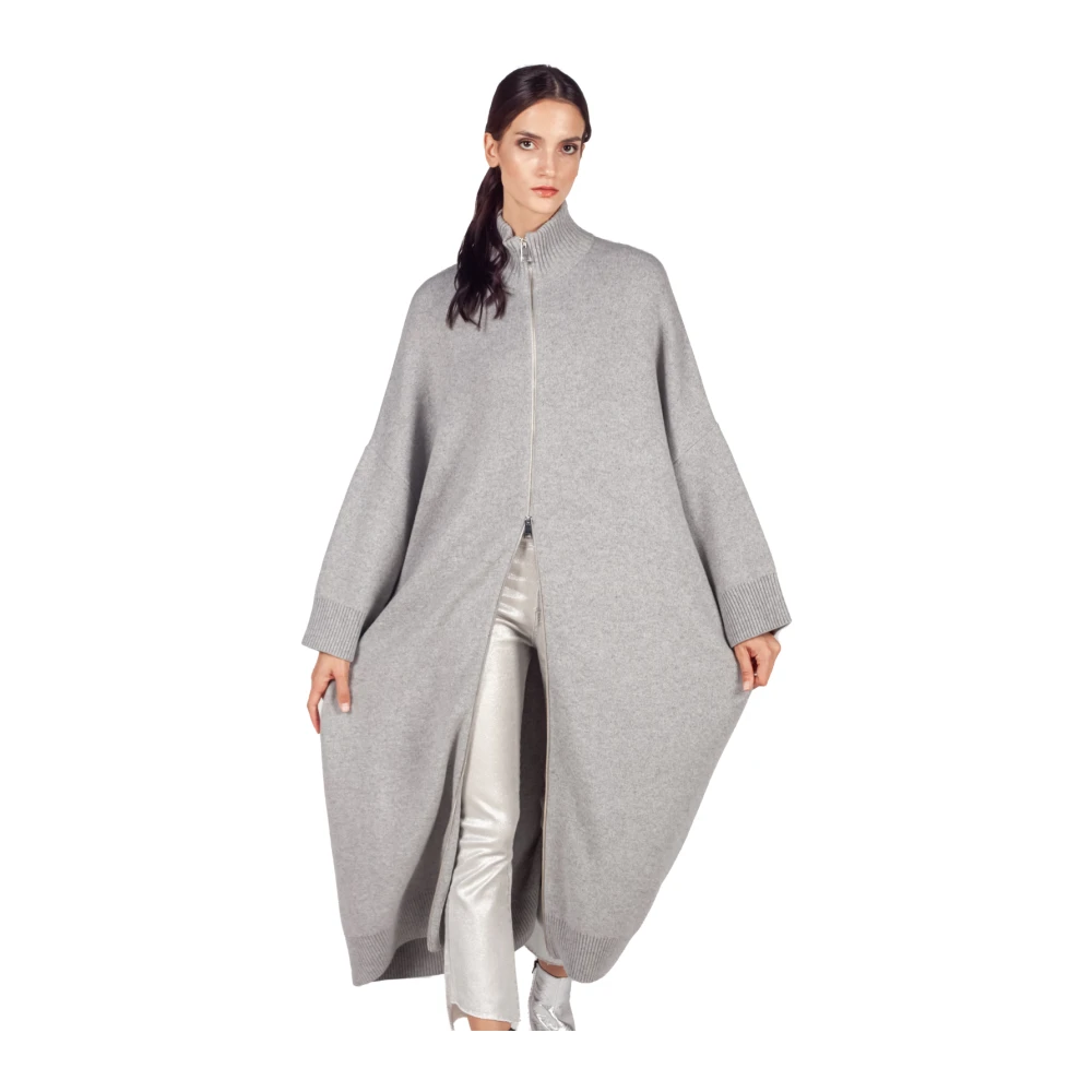 Liviana Conti Grijze Cashmere Blend Coatigan met Rits Gray Dames