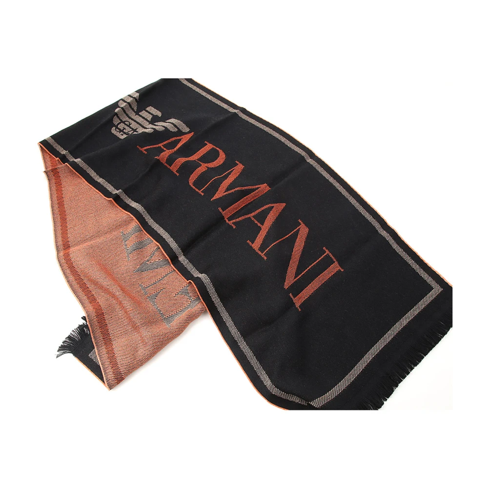Emporio Armani Zwart Wollen Sjaal met Oranje Logo Black Heren