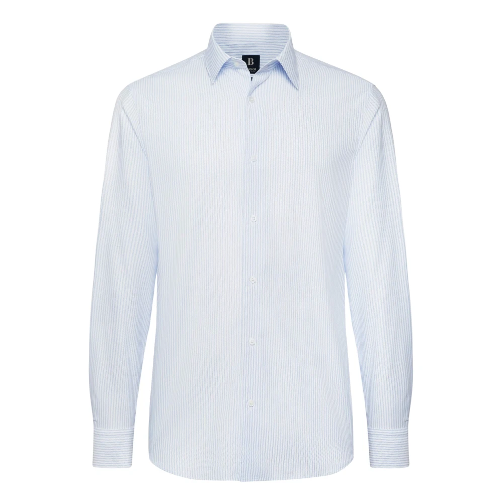 Boggi Milano Nylon Stretch Gestreepte Tokyo Kraag Slim Fit Blue Heren