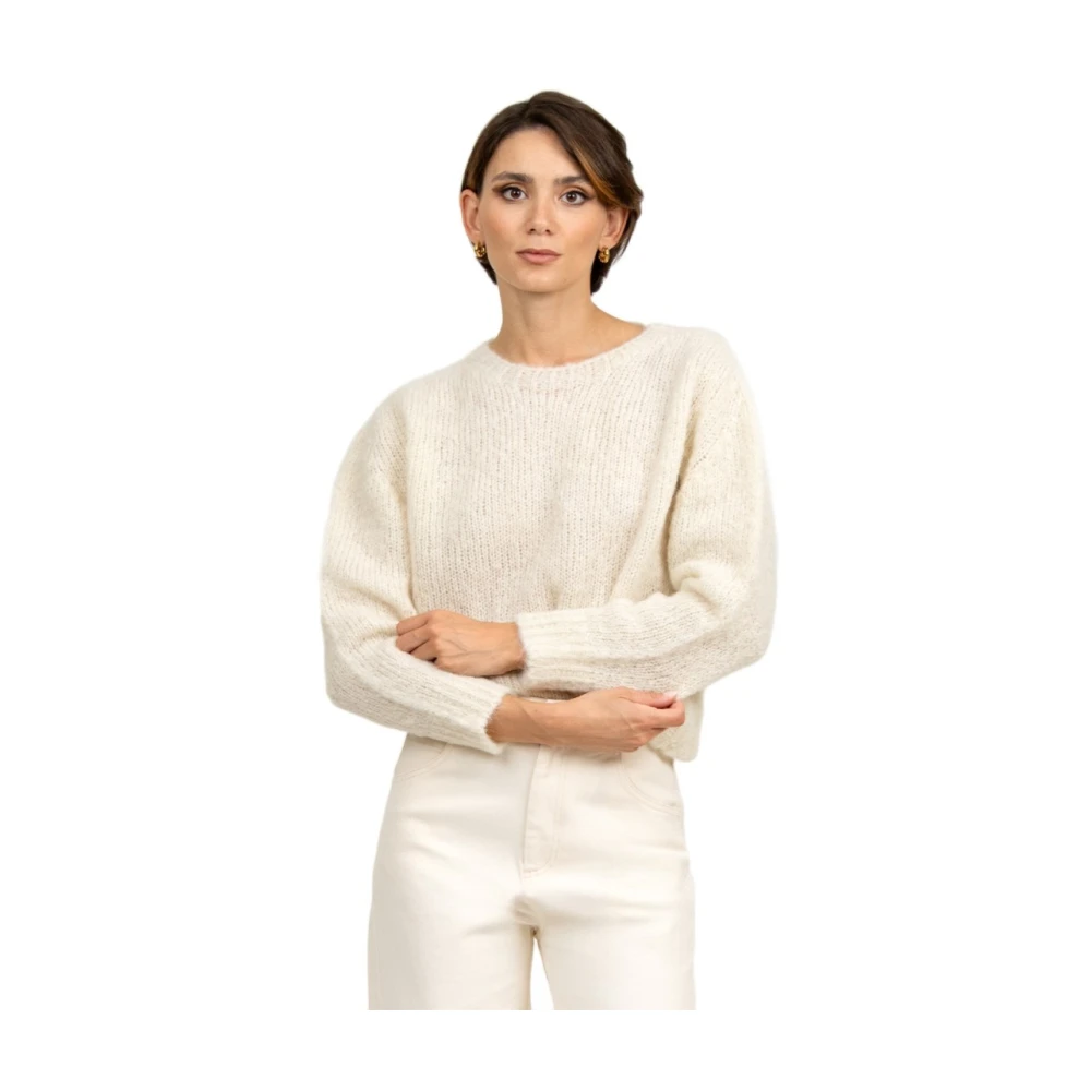 Tela Blauwe Alpaca Trui Ronde Hals White Dames