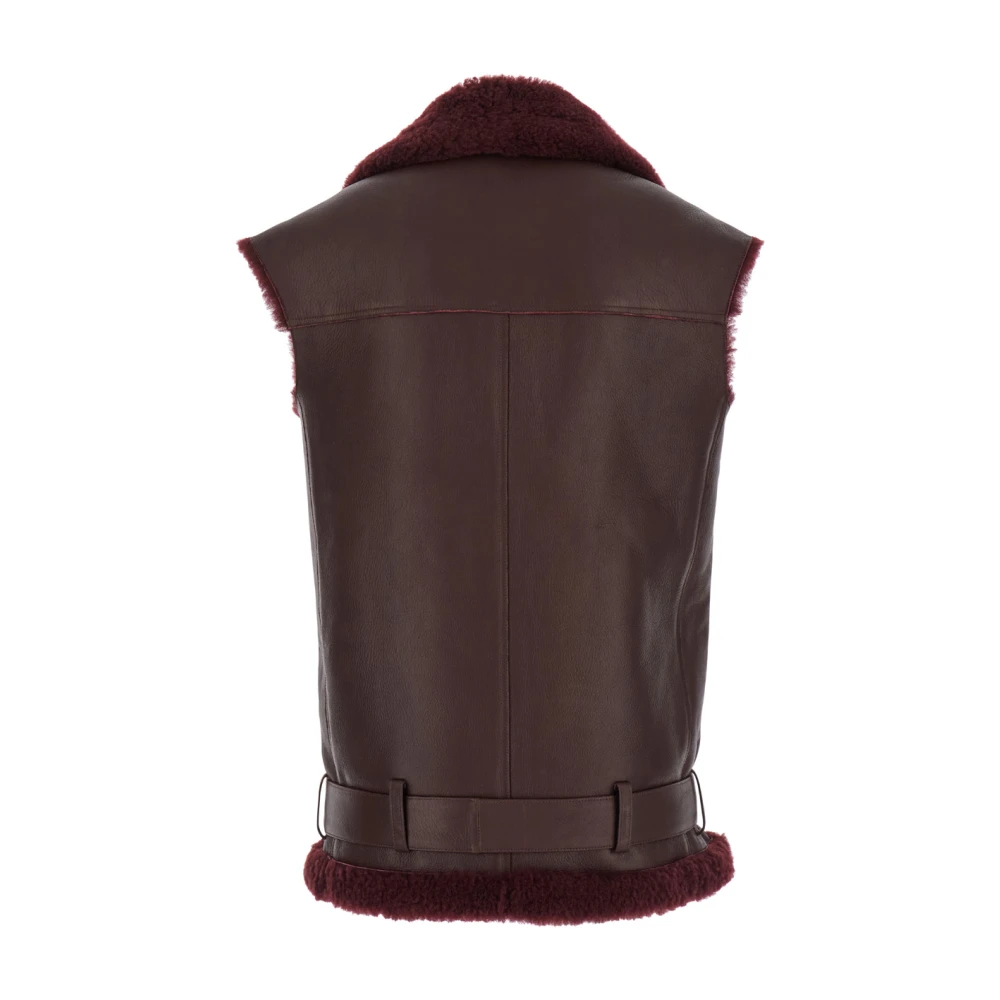 Federica Tosi Shearling Sleeveless Coat in Bordeaux Red Dames