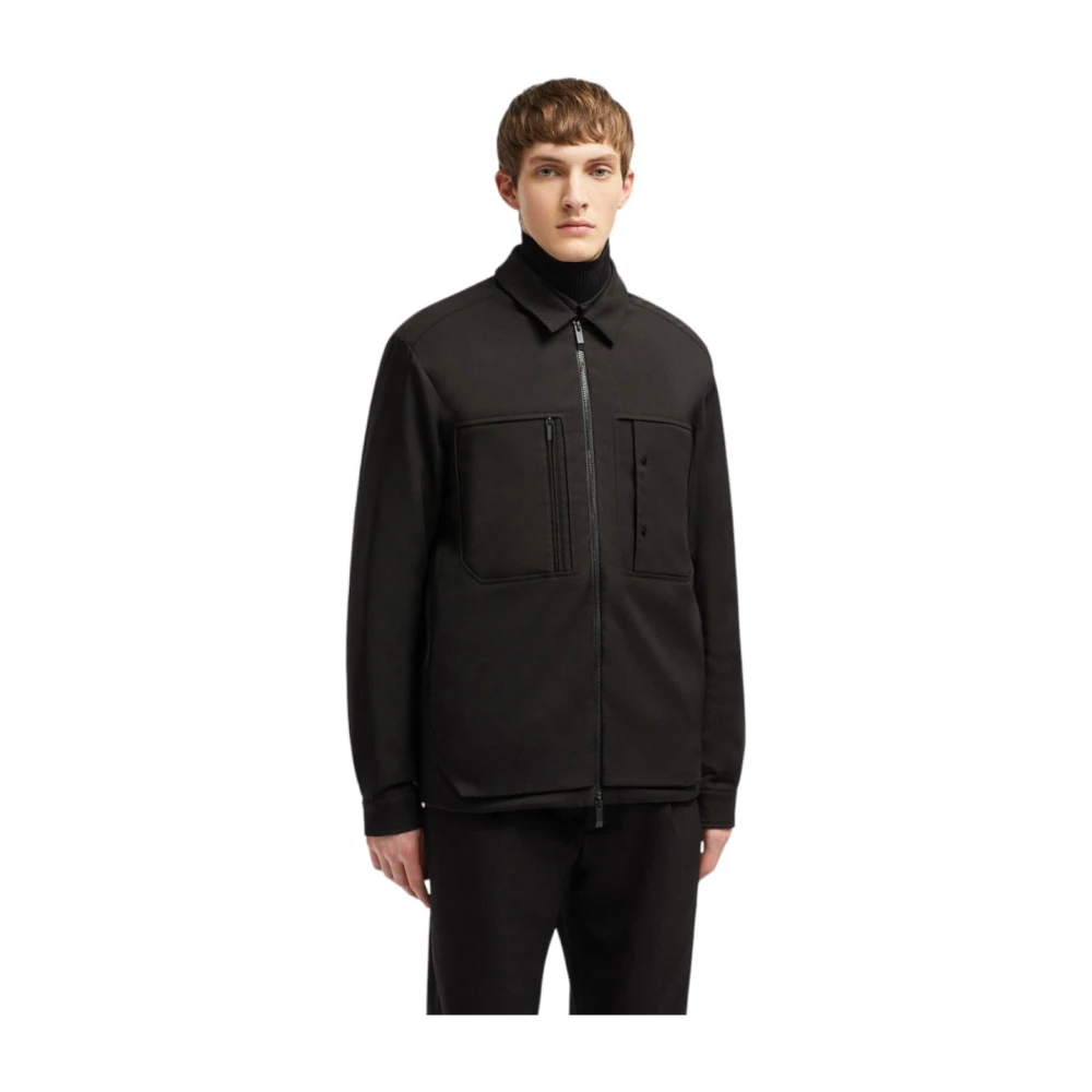 Moncler Zwarte Donzen Shacket Lichtgewicht Jas Black Heren
