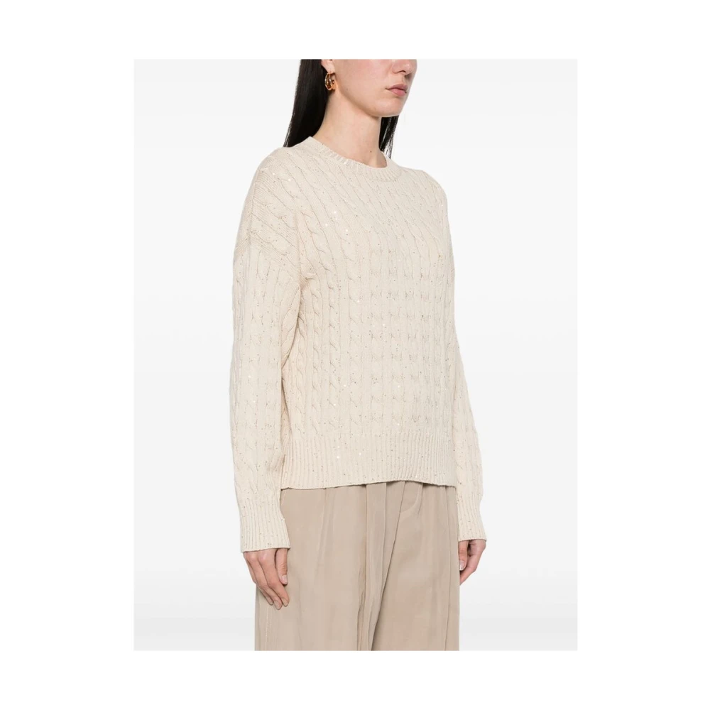 BRUNELLO CUCINELLI Beige Crew Neck Sweater met Lange Mouwen Beige Dames