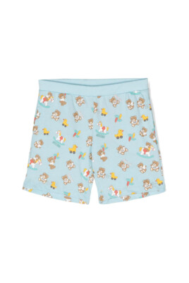 blue-logo-print-elastic-waist-shorts
