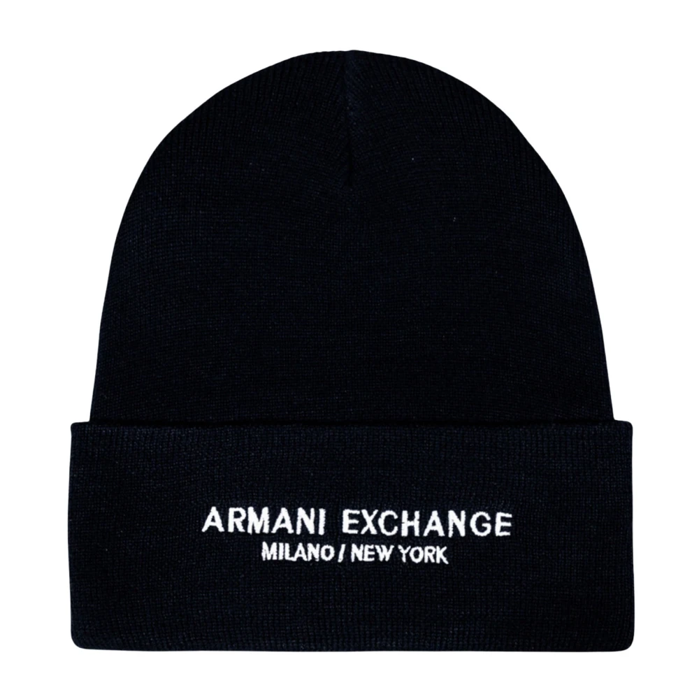 Armani Exchange Men's Black Accessories, One Size, Wool Beanie Hat Urban Style