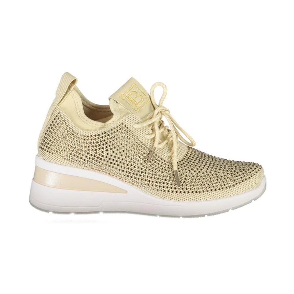 Laura Biagiotti Women's Beige Sneakers, 7 Uk, Rhinestone Embellished Trainers